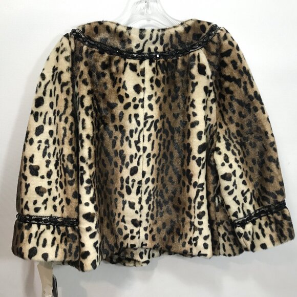 Terry Lewis Faux Fur Cropped Jacket Leopard Print Beaded and Lace Detail  NEW L - Picture 9 of 15